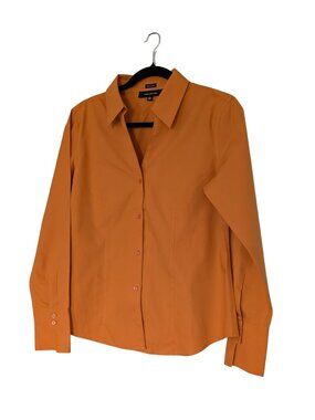 Jones New York Women's 8 Orange Cotton Button Up Collared Work Blouse
